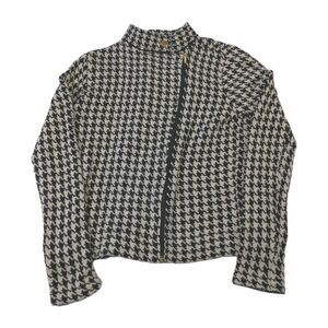Chaps Knit Houndstooth Womens Moto Jacket Size M 100% Cotton Ivory Blck Diagonal